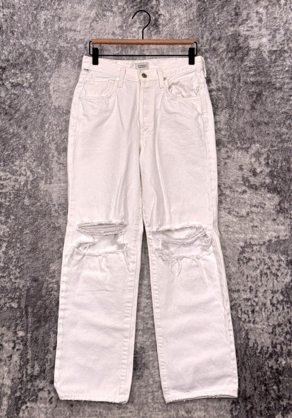 Citizens of Humanity Jeans 27 Womens Elle V Front White Denim Relax Straight